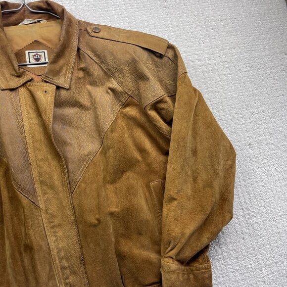 VTG Paris Sport Club Leather Jacket Brown Snake Skin Flight Bomber Padded M Read - Picture 4 of 16